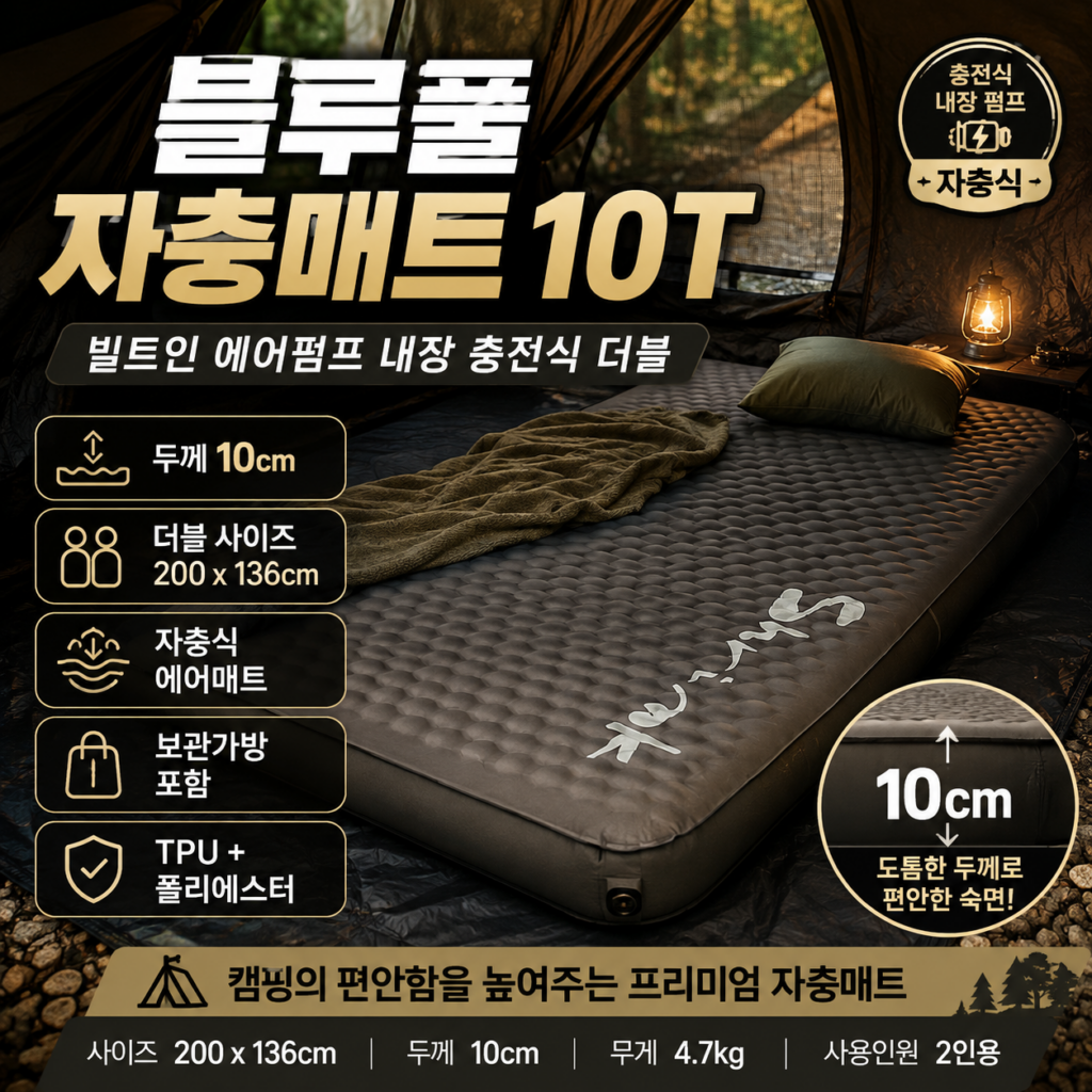 블루폴 자충매트 더블 슈링크 사입식, 빌트인 에어펌프 2인용 캠핑매트 장단점 제품 이미지