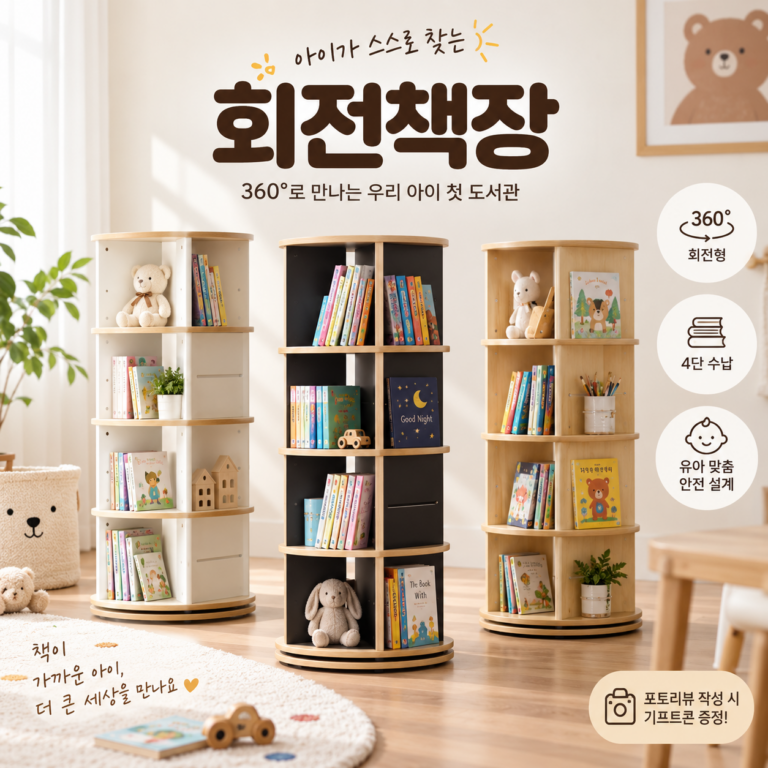 무드앤스 루엔 회전책장 4단 8칸 유아 어린이 전면 책장