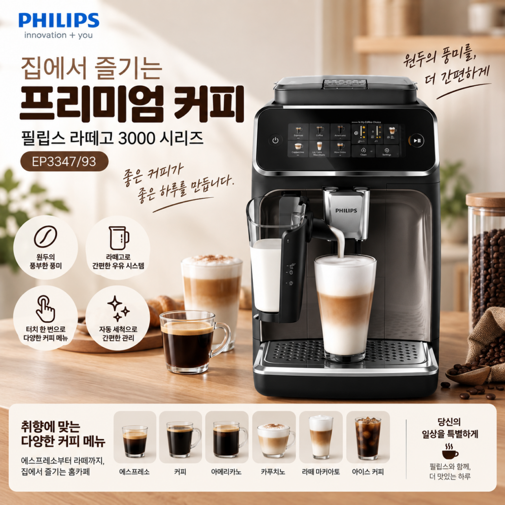 필립스 라떼고 3000 3300 EP3347/93 전자동 원두 커피머신 제품 이미지